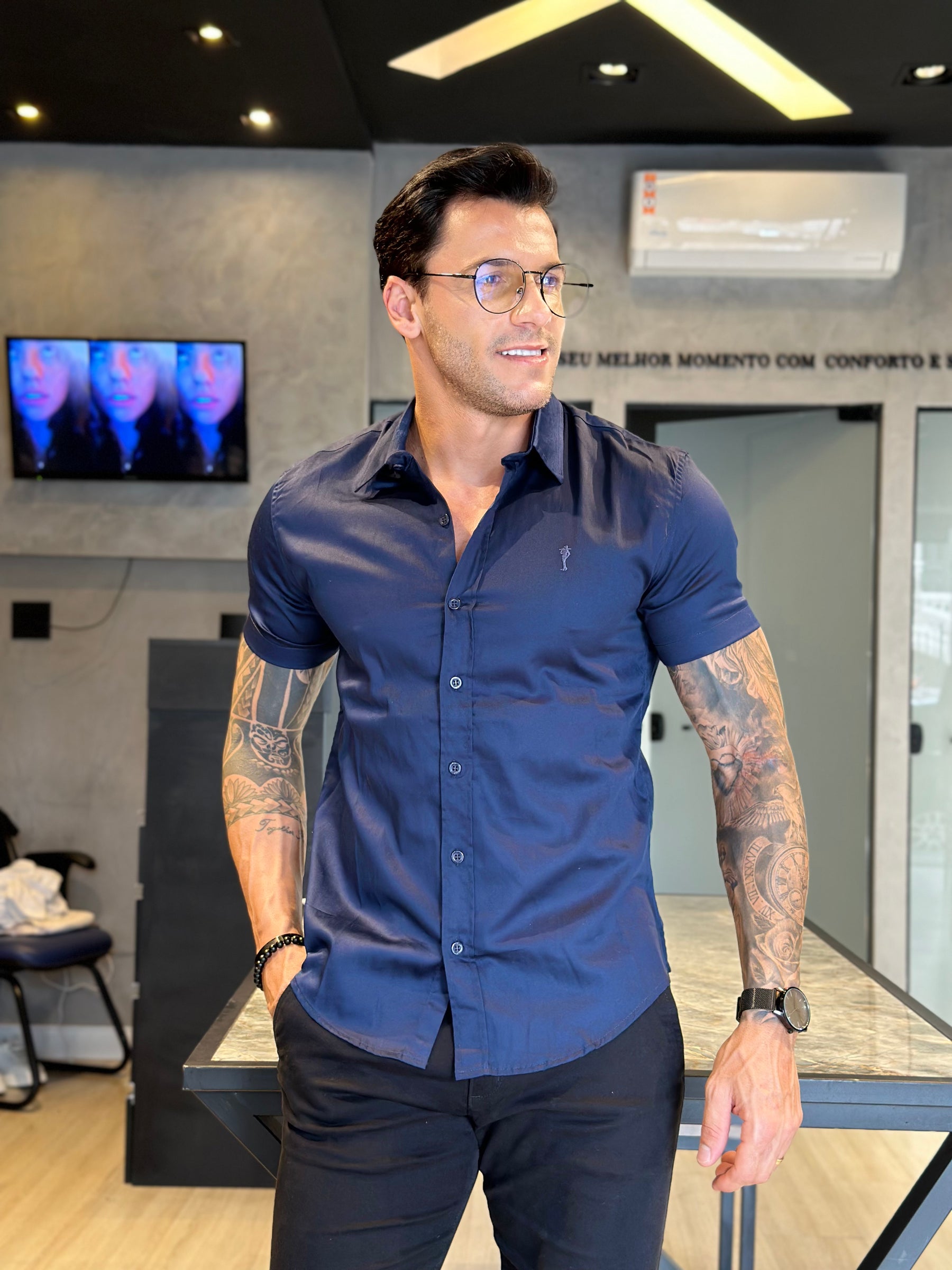 Camisa Social Masculina Azul Marinho