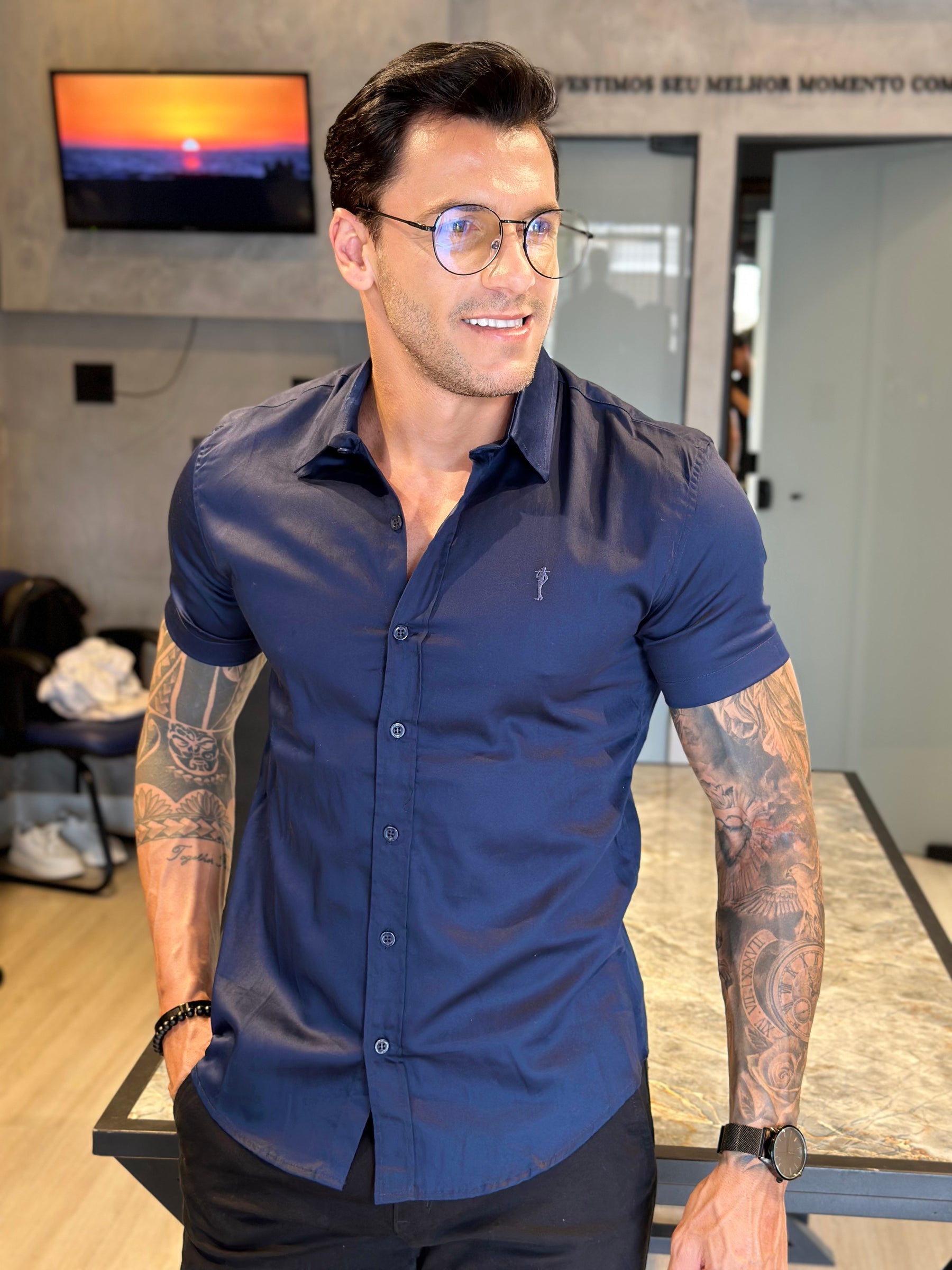 Camisa Social Masculina Azul Marinho