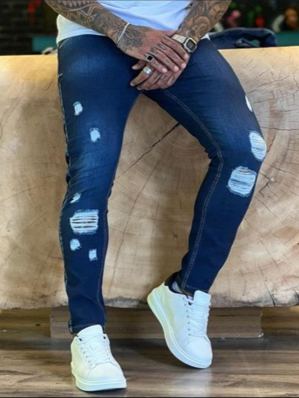 Calça Jeans Masculina Skinny Destroyed