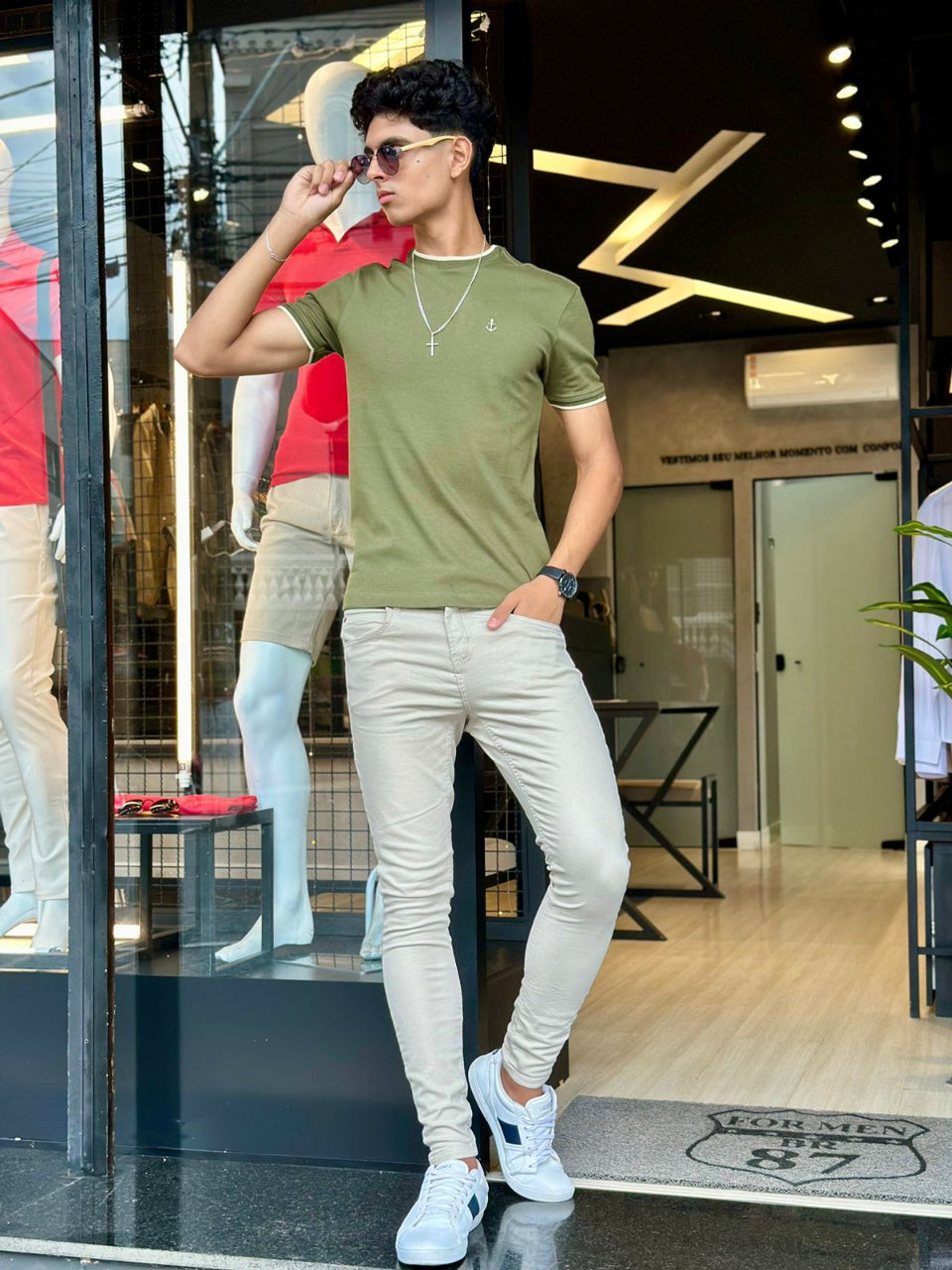Calça Skinny Masculina Bege