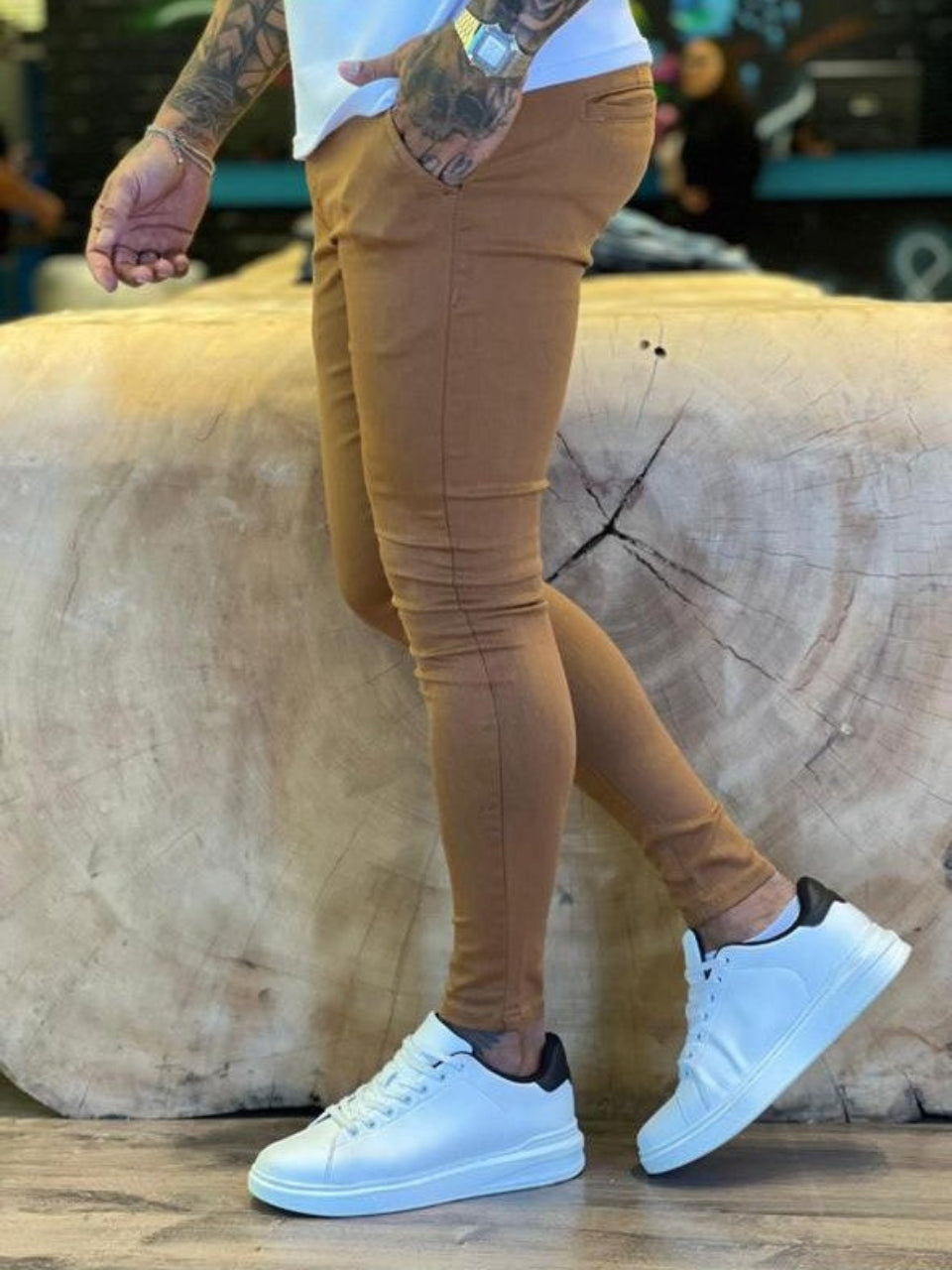 Calça Masculina Skinny Caramelo