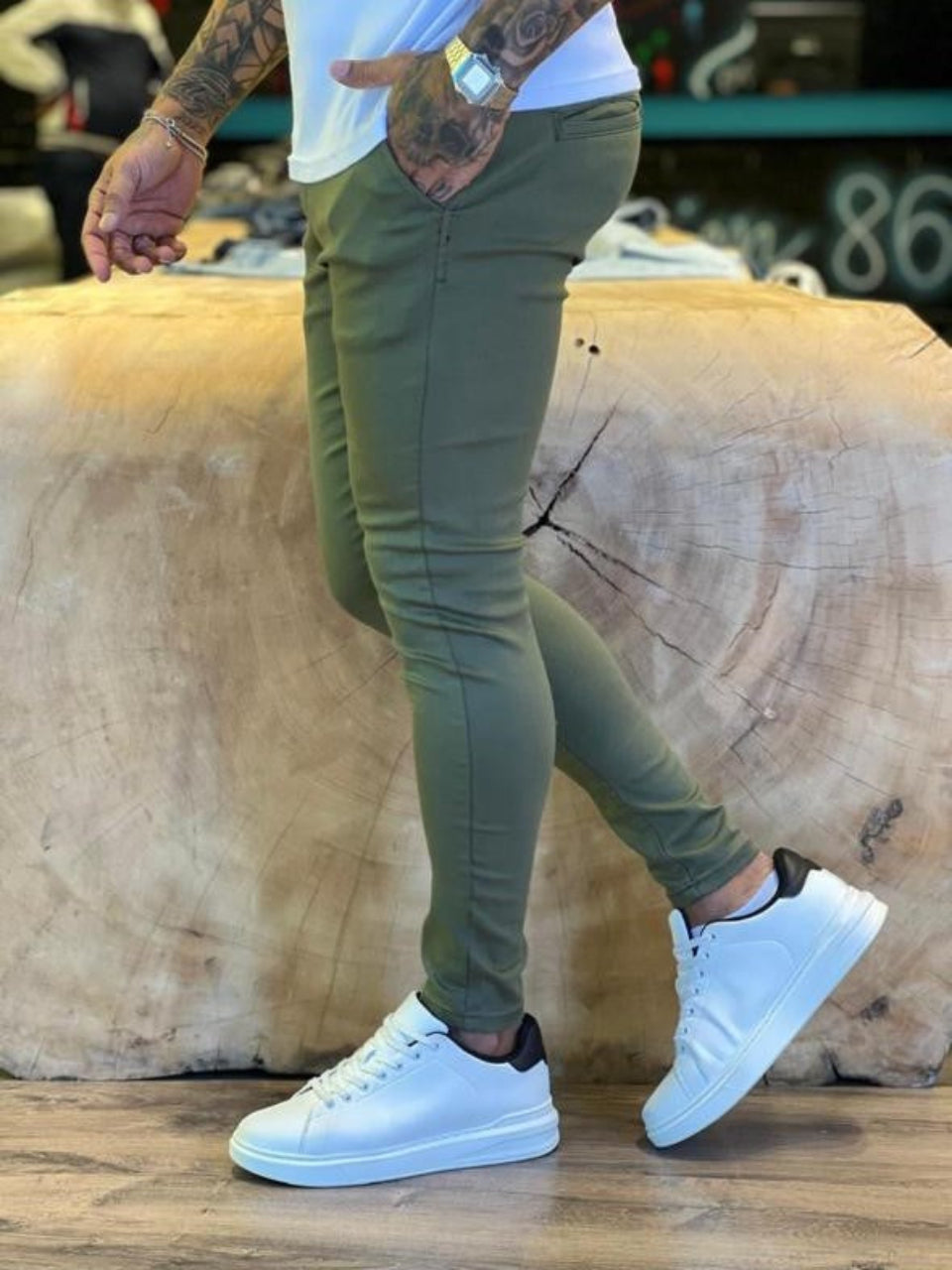 Calça Masculina Skinny Verde Militar