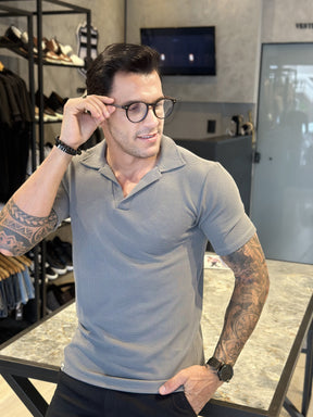 Polo Masculina Cinza Slim Fit Premium