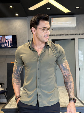 Camisa Social Masculina Verde Militar