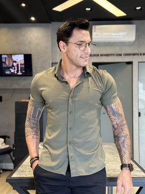 Camisa Social Masculina Verde Militar