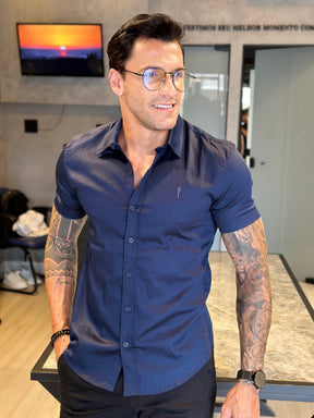 Camisa Social Masculina Azul Marinho